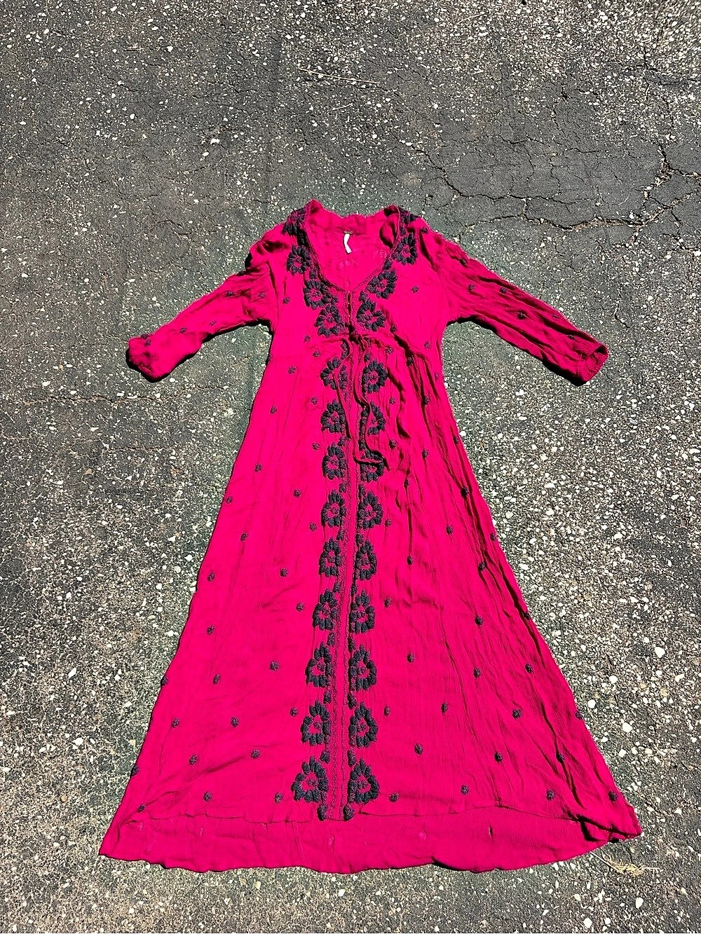 Free People Floral Embroidered Maxi Dress in Pink & Black